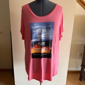 Secret Treasures Coral Graphic “LIVE THE LIFE YOU’VE DREAMED” Sleep Shirt, Sz 2X